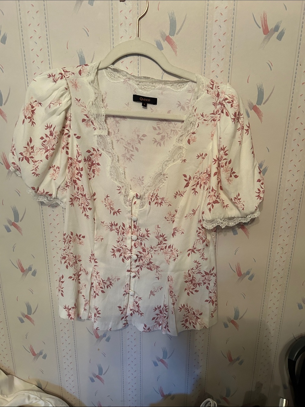 Quince Cream Puff Sleeve Floral Button-Up Blouse